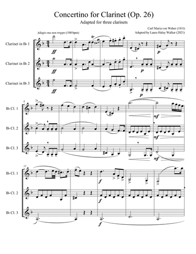 Introduction from Weber's Concertino for Clarinet - for clarinet trio (arr. Laura Haley Walker)