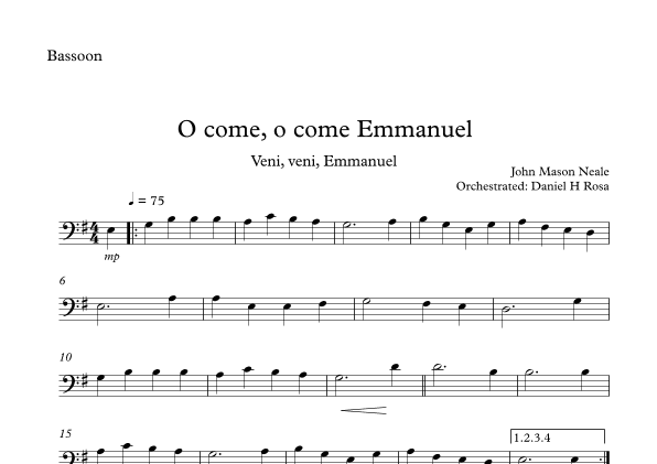 O come, o come Emmanuel - Veni, veni Emmanuel - Christmas Carol - Bassoon (arr. Daniel H Rosa)