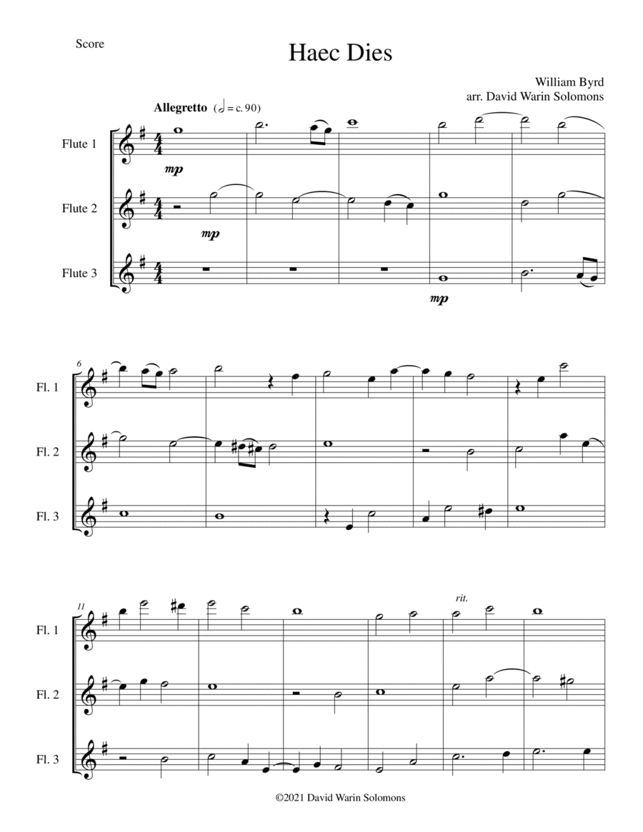 Haec Dies a 3, for three flutes (arr. David Warin Solomons)