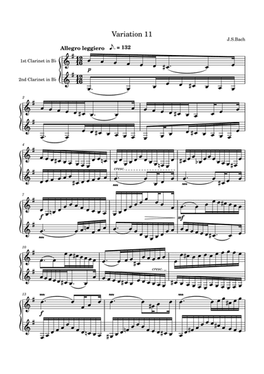 J.S.Bach: Goldberg Variation 11 for two clarinets (arr. Saho Omukai)