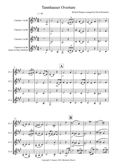 Tannhäuser Overture for Clarinet Quartet (arr. David Burndrett)