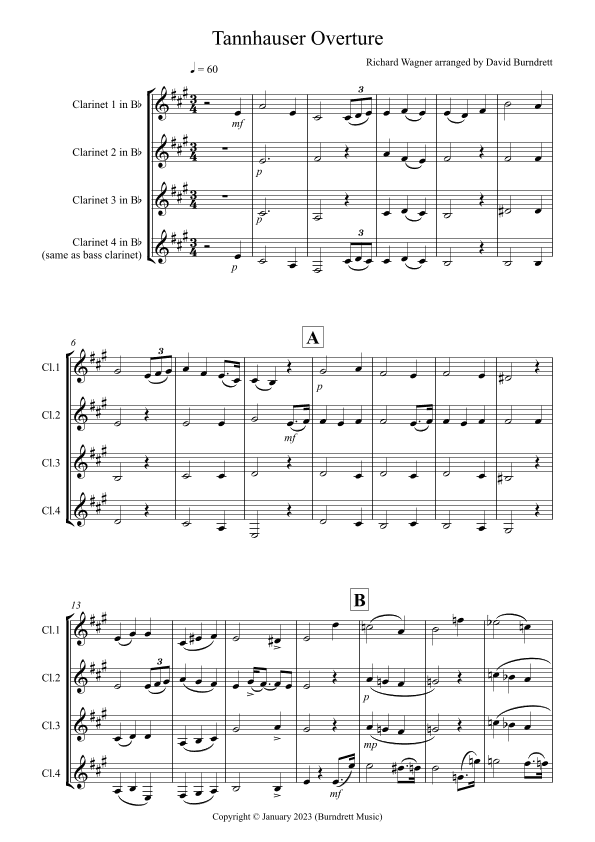 Tannhäuser Overture for Clarinet Quartet (arr. David Burndrett)