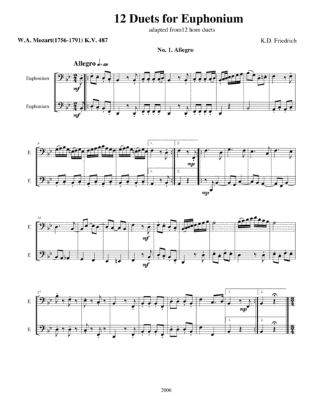 Twelve Mozart Duets (arr. Kenneth D. Friedrich)