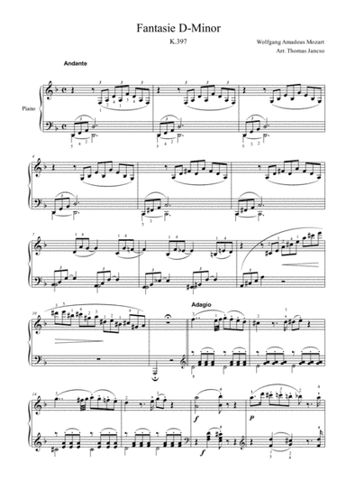 Fantasie In D Minor, K.397 (arr. Thomas Jancso)