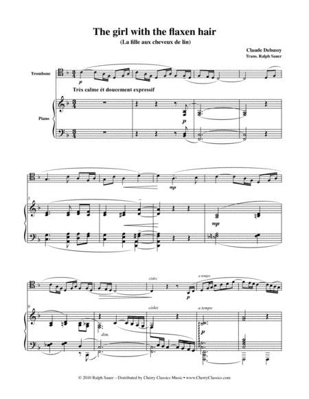 Girl with the flaxen hair for Trombone and Piano (arr. Sauer, Ralph)
