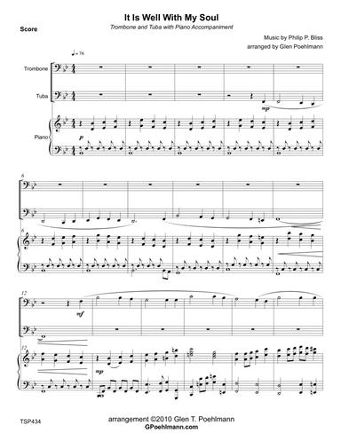 IT IS WELL WITH MY SOUL - TROMBONE & TUBA with Piano Accompaniment (arr. Glen Poehlmann)