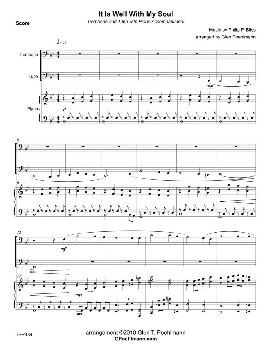 IT IS WELL WITH MY SOUL - TROMBONE & TUBA with Piano Accompaniment (arr. Glen Poehlmann)
