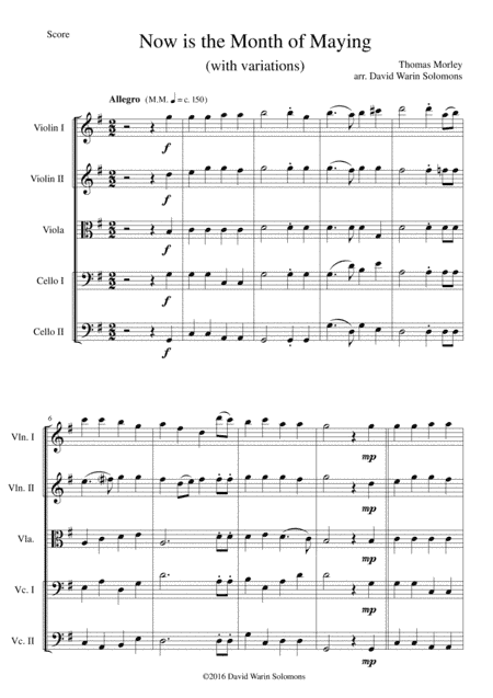 Now is the Month of Maying with variations for string quintet (2 violins, 1 viola, 2 cellos) (arr. David Warin Solomons)