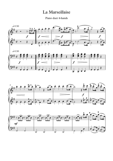 La Marseillaise piano duet (arr. PianoSheetNow)