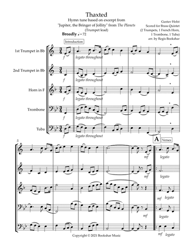 Thaxted (hymn tune based on excerpt from "Jupiter" from The Planets) (Bb) (Brass Quintet - 2 Trp, 1 (arr. Regis Bookshar)