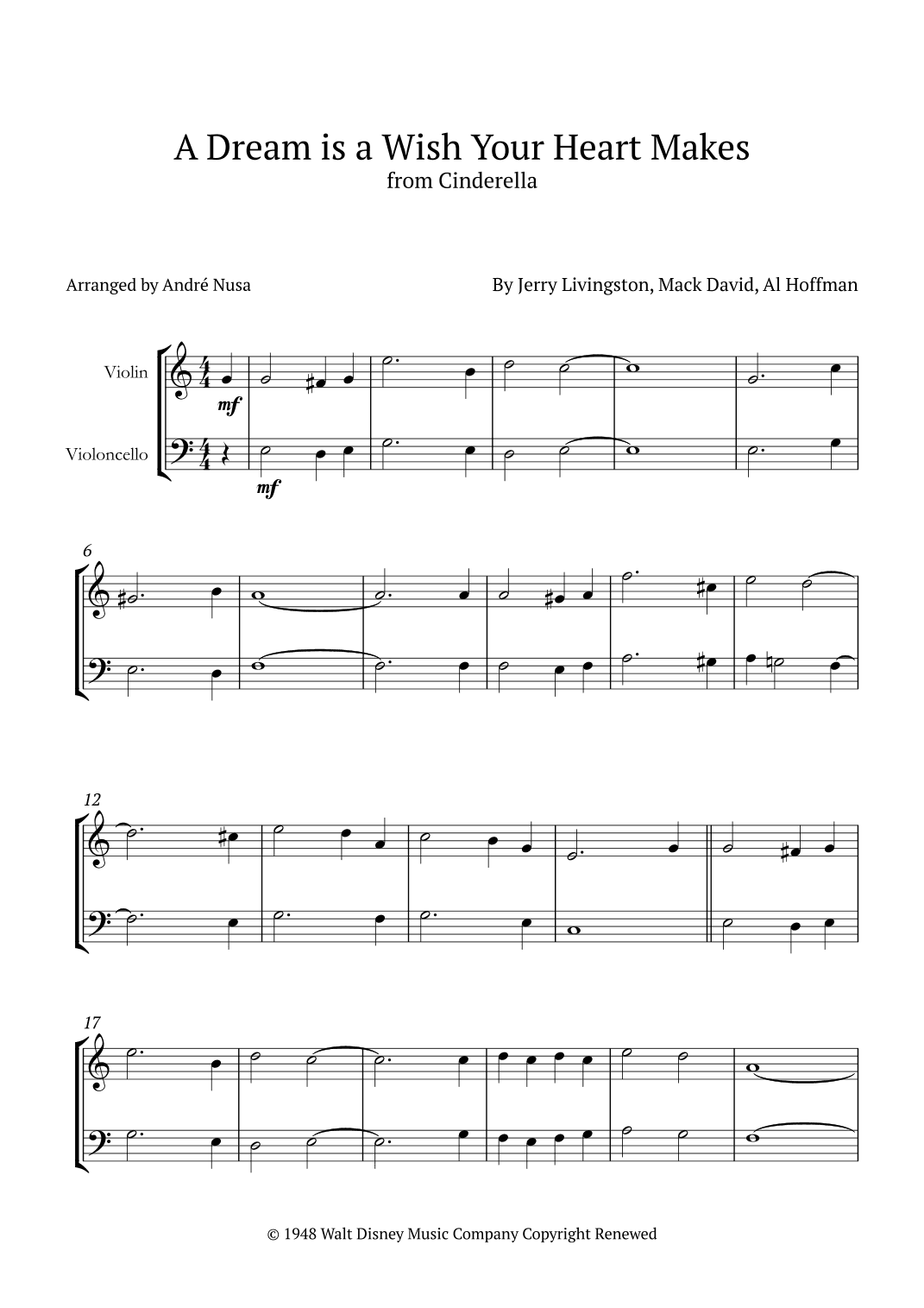 A Dream Is A Wish Your Heart Makes (arr. André Nusa)