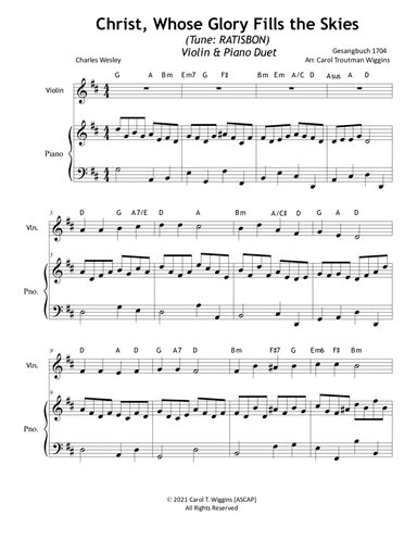 Christ Whose Glory Fills the Skies (Violin & Piano) (arr. Carol Troutman Wiggins)