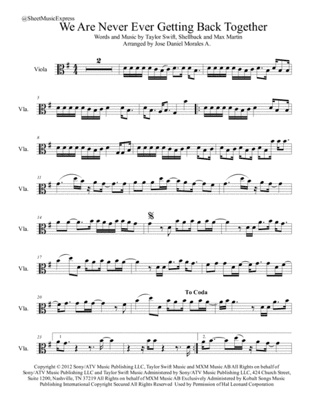 We Are Never Ever Getting Back Together (arr. Jose Daniel Morales A.)