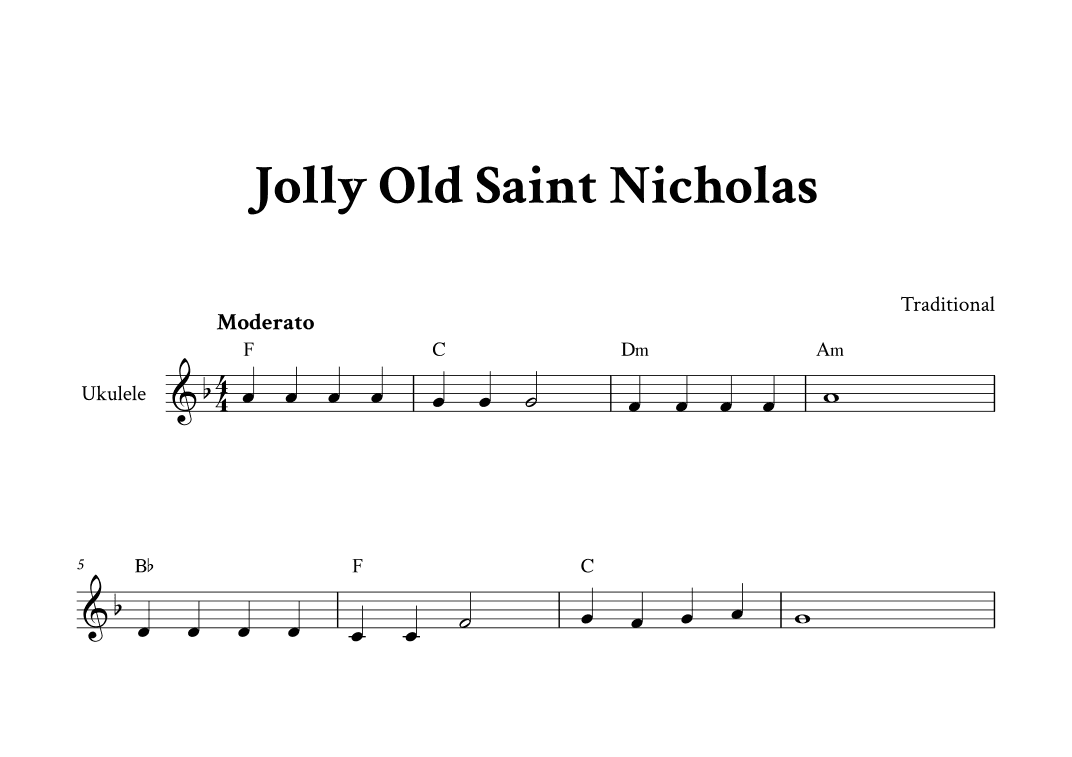 Jolly Old Saint Nicholas - For Ukulele (F Major - with Chords) (arr. Yuri Noronha)