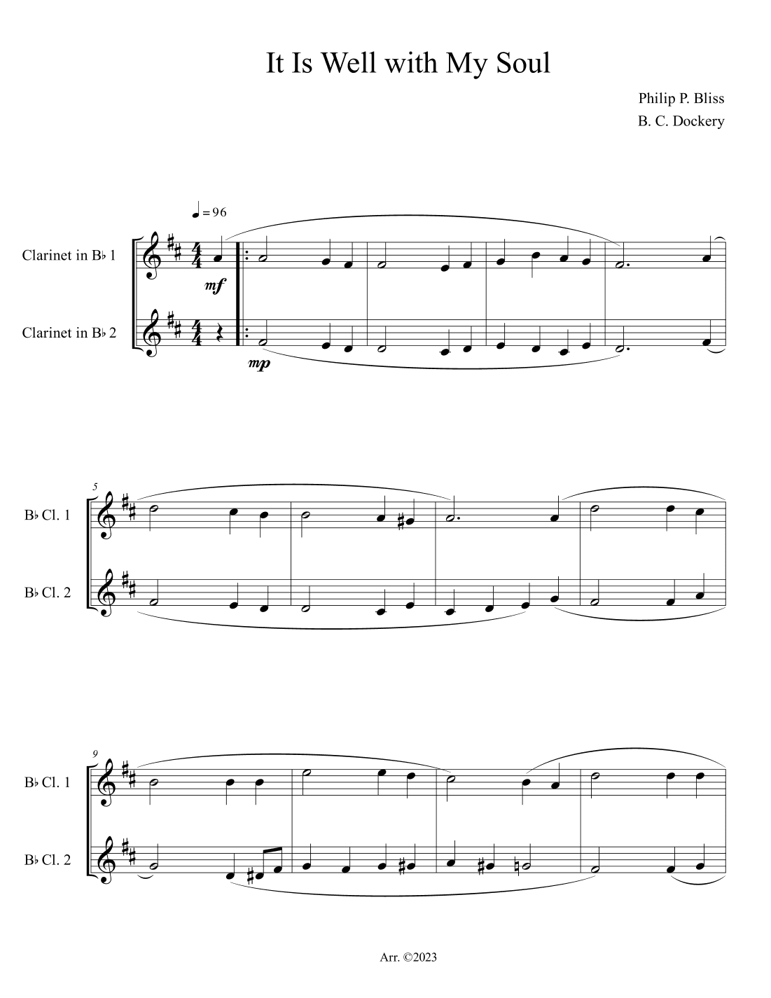 It Is Well with My Soul (Clarinet Duet) (arr. B. C. Dockery)