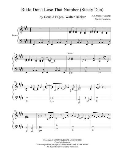 Rikki Don't Lose That Number (arr. Music Greatness)