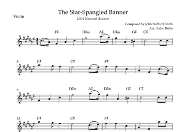 The Star Spangled Banner (USA National Anthem) for Violin Solo with Chords (F# Major) (arr. Fabio Britto)