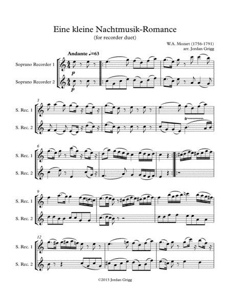 Eine kleine Nachtmusik-Romance (for recorder duet) (arr. Jordan Grigg)