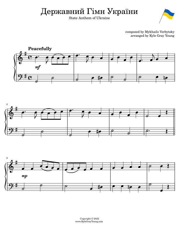 State Anthem Of Ukraine (beginner piano) (arr. Kyle Gray Young)