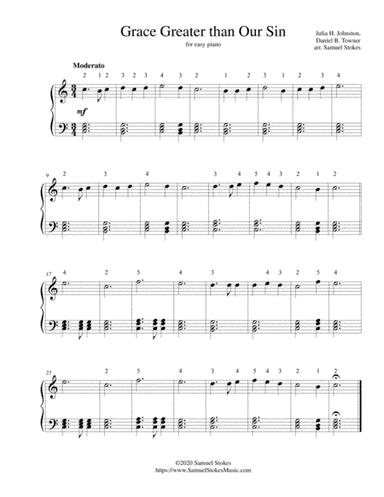 Grace Greater than Our Sin - for easy piano (arr. Samuel Stokes)