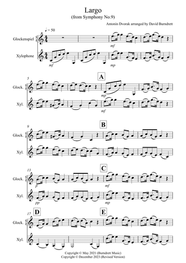 Largo (from the 'New World Symphony') for Glockenspiel and Xylophone Duet (arr. David Burndrett)