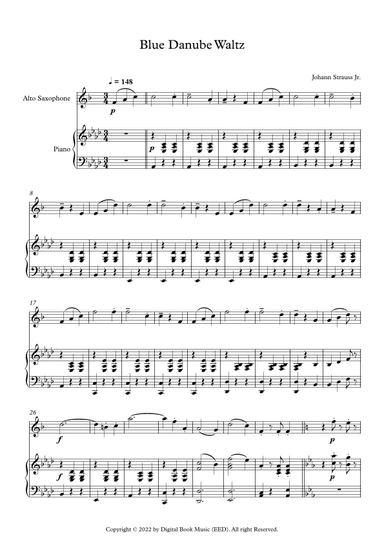 Blue Danube Waltz - Johann Strauss Jr. (Alto Sax + Piano) (arr. Digital Book Music)