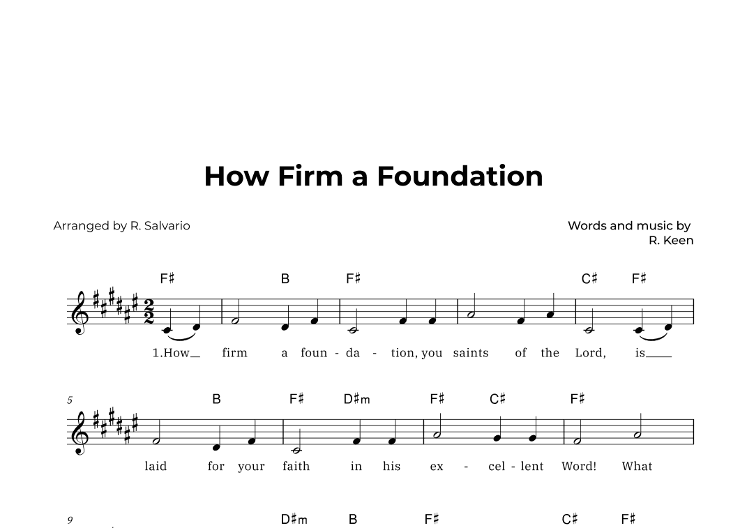 How Firm a Foundation (Key of F-Sharp Major) (arr. R. Salvario)