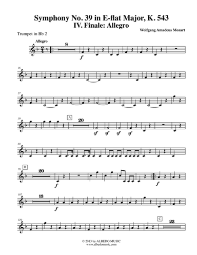 Mozart Symphony No. 39, Movement IV - Trumpet in Bb 2 (Transposed Part), K. 543 (arr. Doug Clyde)