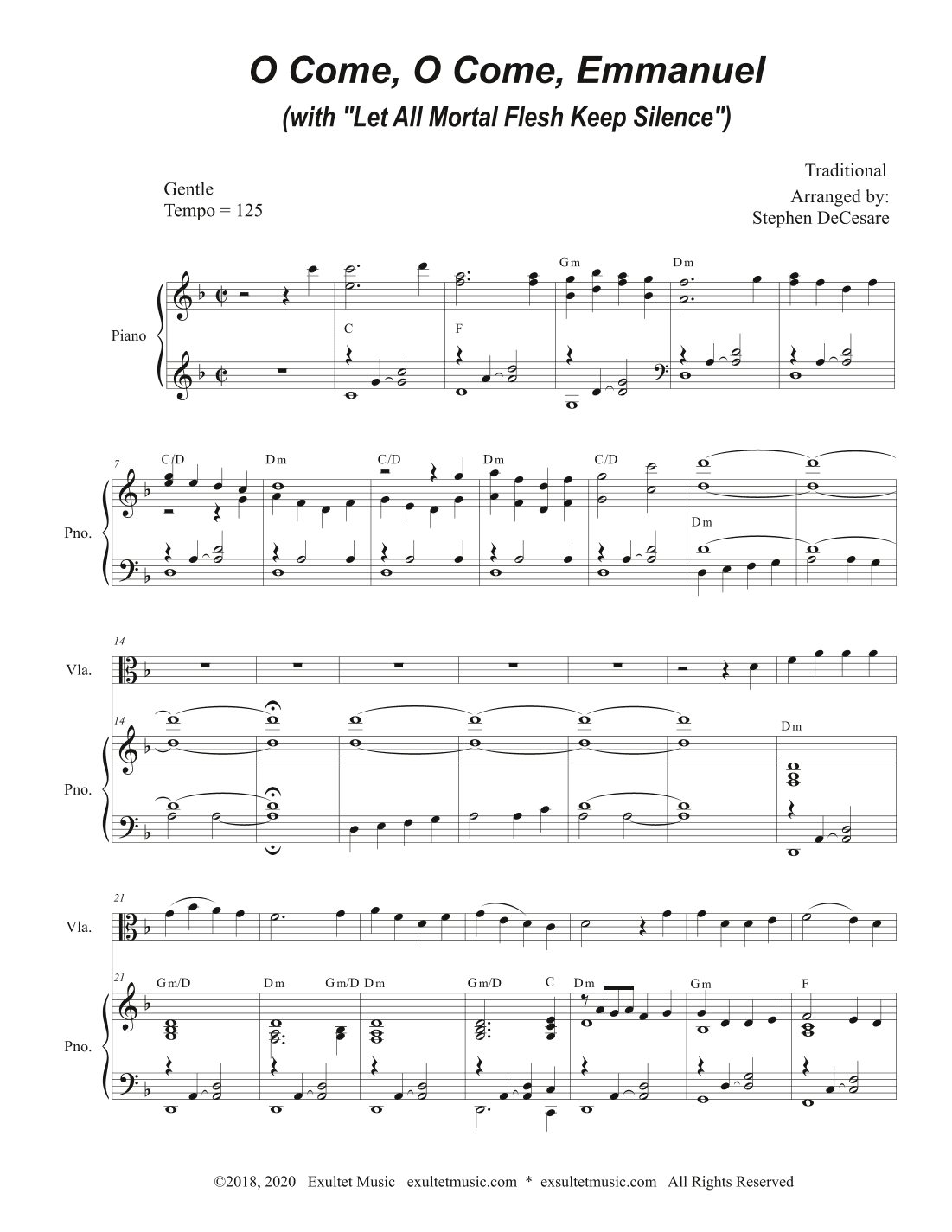 O Come, O Come, Emmanuel (with "Let All Mortal Flesh Keep Silence") (Viola solo and Piano) (arr. Stephen DeCesare)