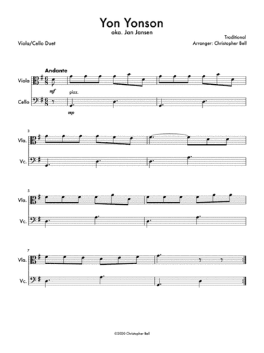 Yon Yonson (Easy Viola/Cello Duet) (arr. Christopher Bell)