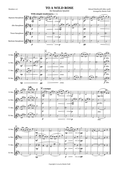 To A Wild Rose for Saxophone Quartet (arr. Martin Todd)