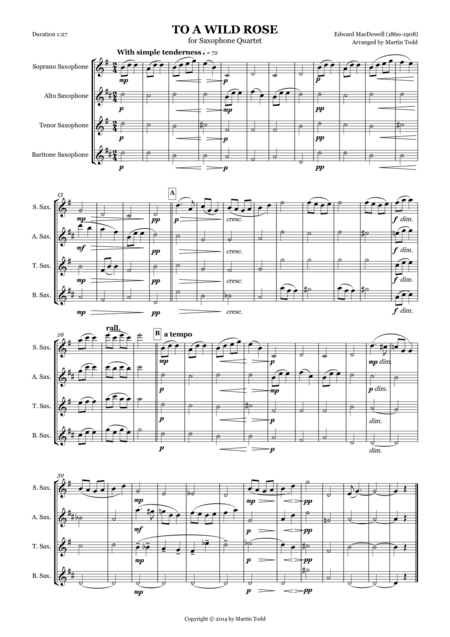 To A Wild Rose for Saxophone Quartet (arr. Martin Todd)
