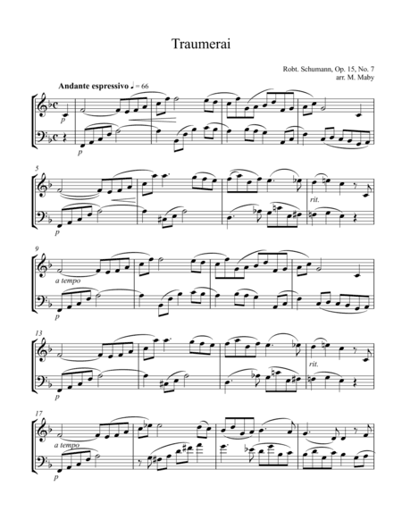 Traumerai for violin & cello duet (arr. Marion Maby)