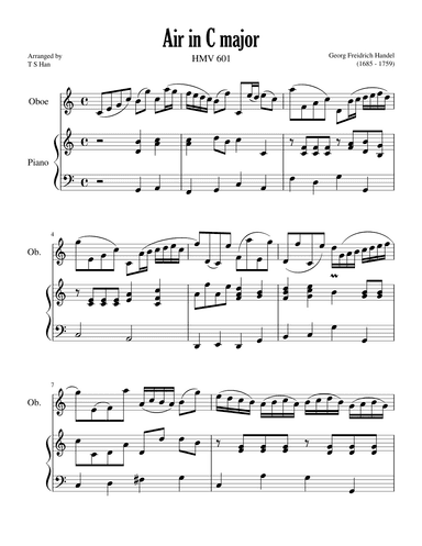 Handel Air in C major for Oboe and Piano, HMV 601 (arr. T S Han)