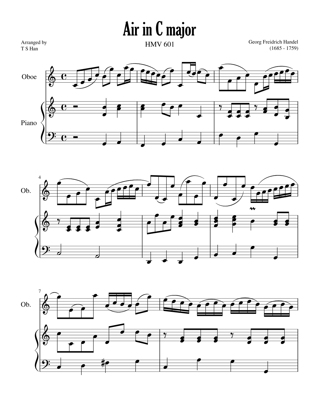Handel Air in C major for Oboe and Piano, HMV 601 (arr. T S Han)