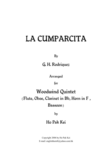 LA CUMPARCITA for woodwind qunitet (arr. Ho Pak Kei)