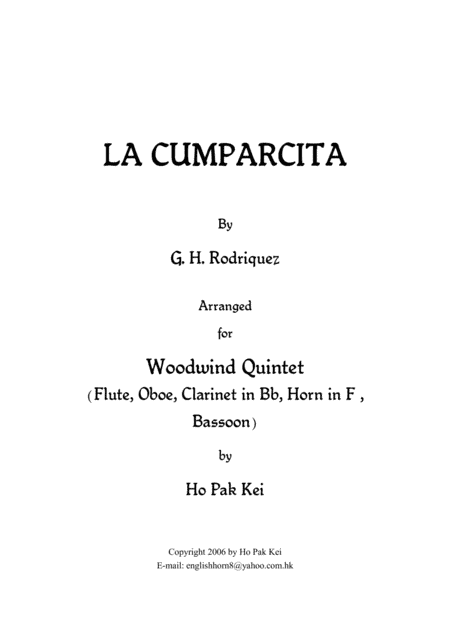LA CUMPARCITA for woodwind qunitet (arr. Ho Pak Kei)