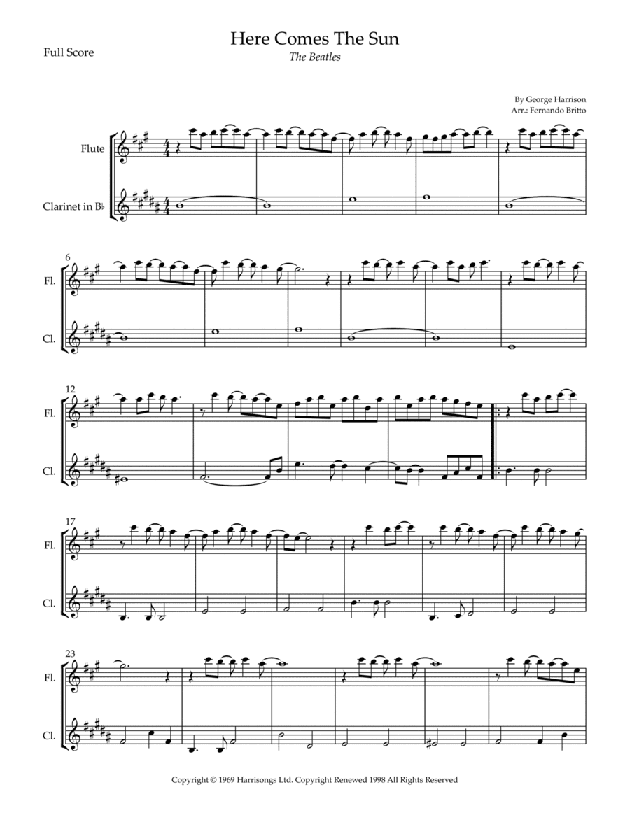 Here Comes The Sun (arr. Fernando Britto)