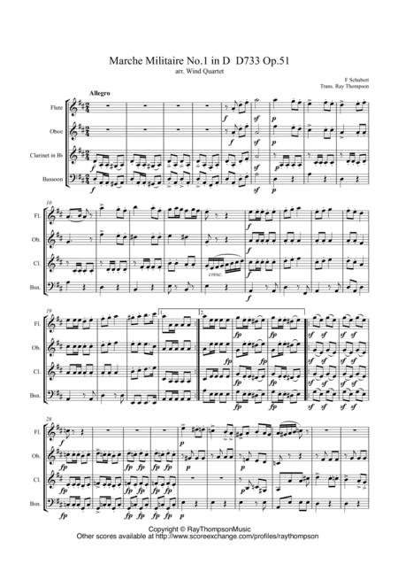 Schubert: Marche Militaire Op.51 No.1 in D D733 - wind quartet (arr. Ray Thompson)