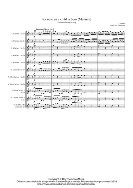 Handel: Messiah For unto us a child is born - clarinet choir (arr. Ray Thompson)