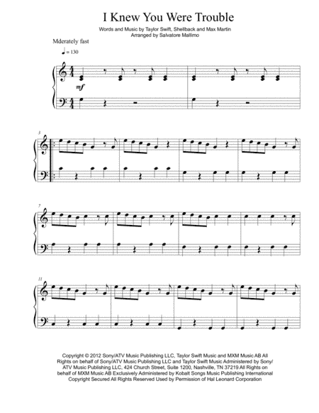 I Knew You Were Trouble (arr. Salvatore Mallimo)