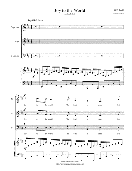 Joy to the World - for SAB choir with piano accompaniment (arr. Samuel Stokes)
