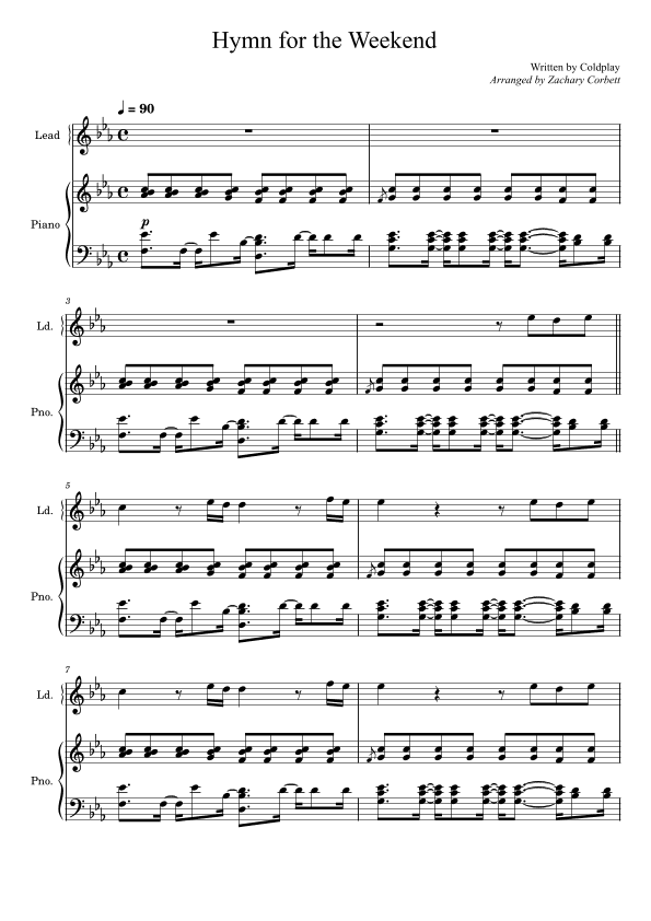 Hymn For The Weekend (arr. Zachary Corbett)