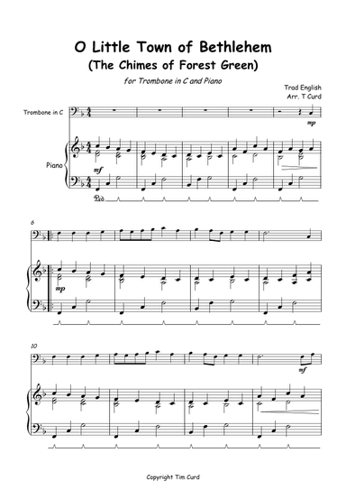 O Little Town of Bethlehem for Solo Trombone in C and Piano (arr. Tim Curd)