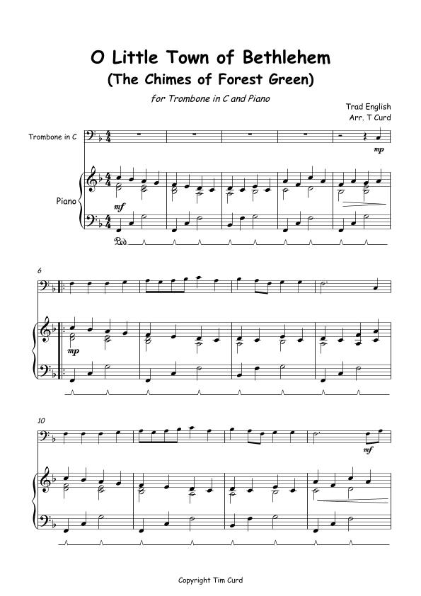 O Little Town of Bethlehem for Solo Trombone in C and Piano (arr. Tim Curd)