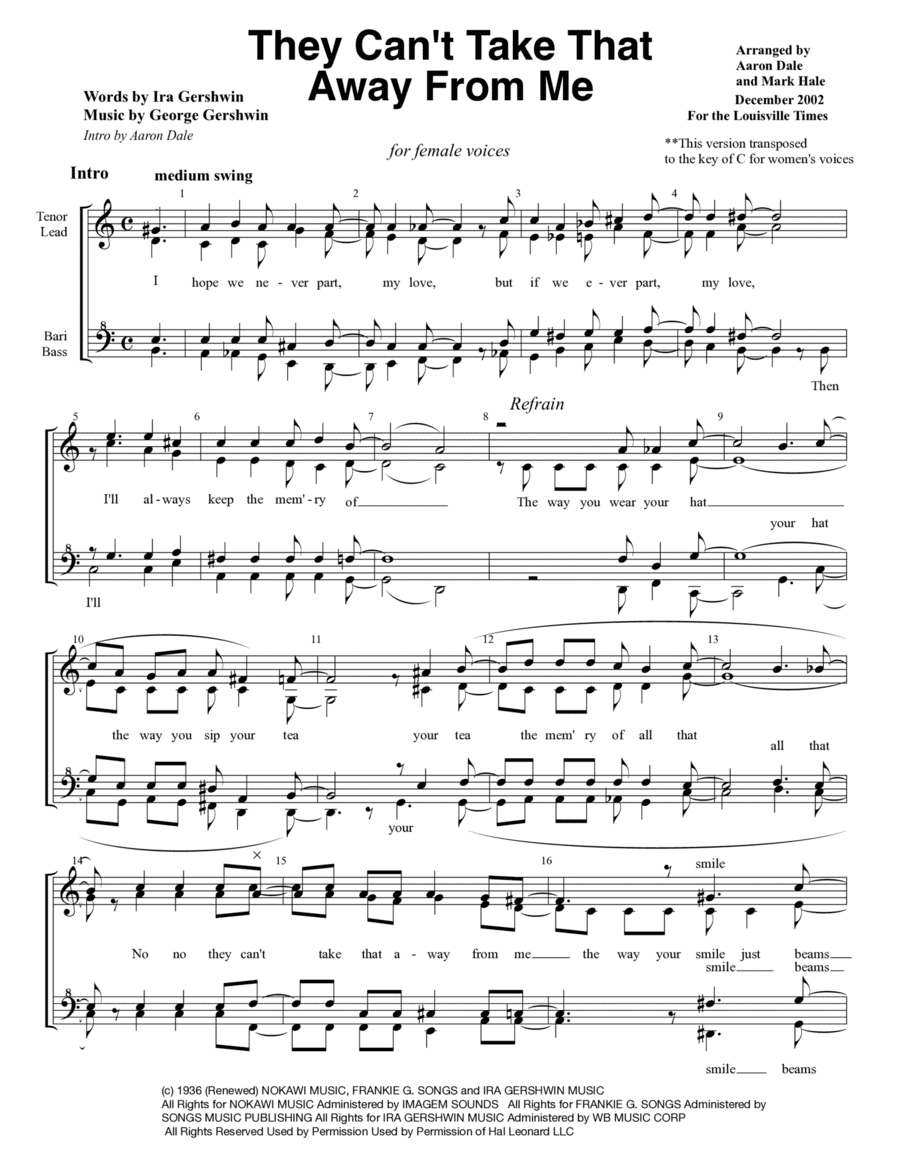 They Can't Take That Away From Me  from THE BARKLEYS OF BROADWAY  from SHALL WE DANCE (arr. Aaron Dale)