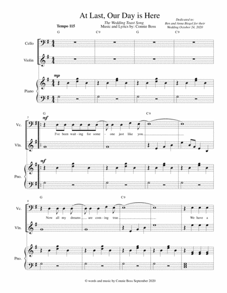 At Last, Our Day is Here - The Wedding Toast Song - cello & Violin duet and piano