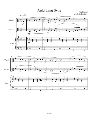 Auld Lang Syne (viola duet) with optional piano accompaniment (arr. B. C. Dockery)