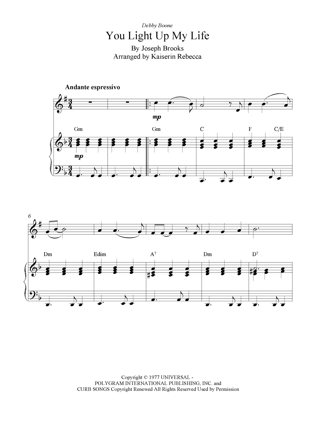 You Light Up My Life (arr. Kaiserin Rebecca)
