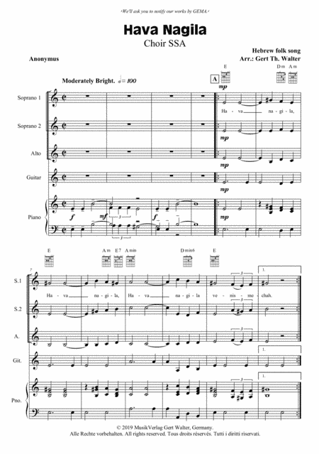 Hava Nagila (arr. Gert Th. Walter)